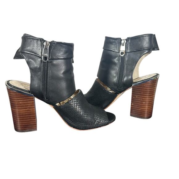 Louise et Cie Lo-Katlin Black Leather Heeled Sandals 8.5M Open Toe Bow Cutout - Picture 7 of 12